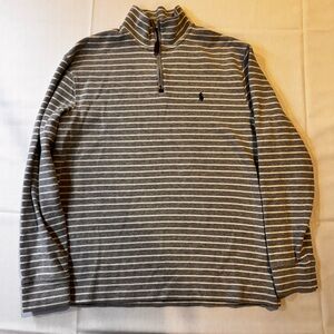 Ralph Lauren Gray and White Striped Quarter Zip-Men’s Large